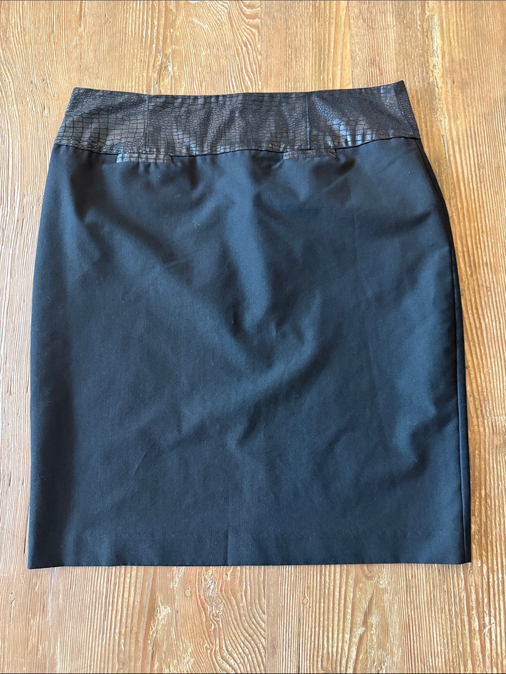 Courtenay Black Pencil Skirt with Textured Croc Waistband